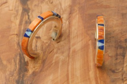 Calvin Begay Genuine Spiny Oyster Shell Sterling Silver Hoop Earrings